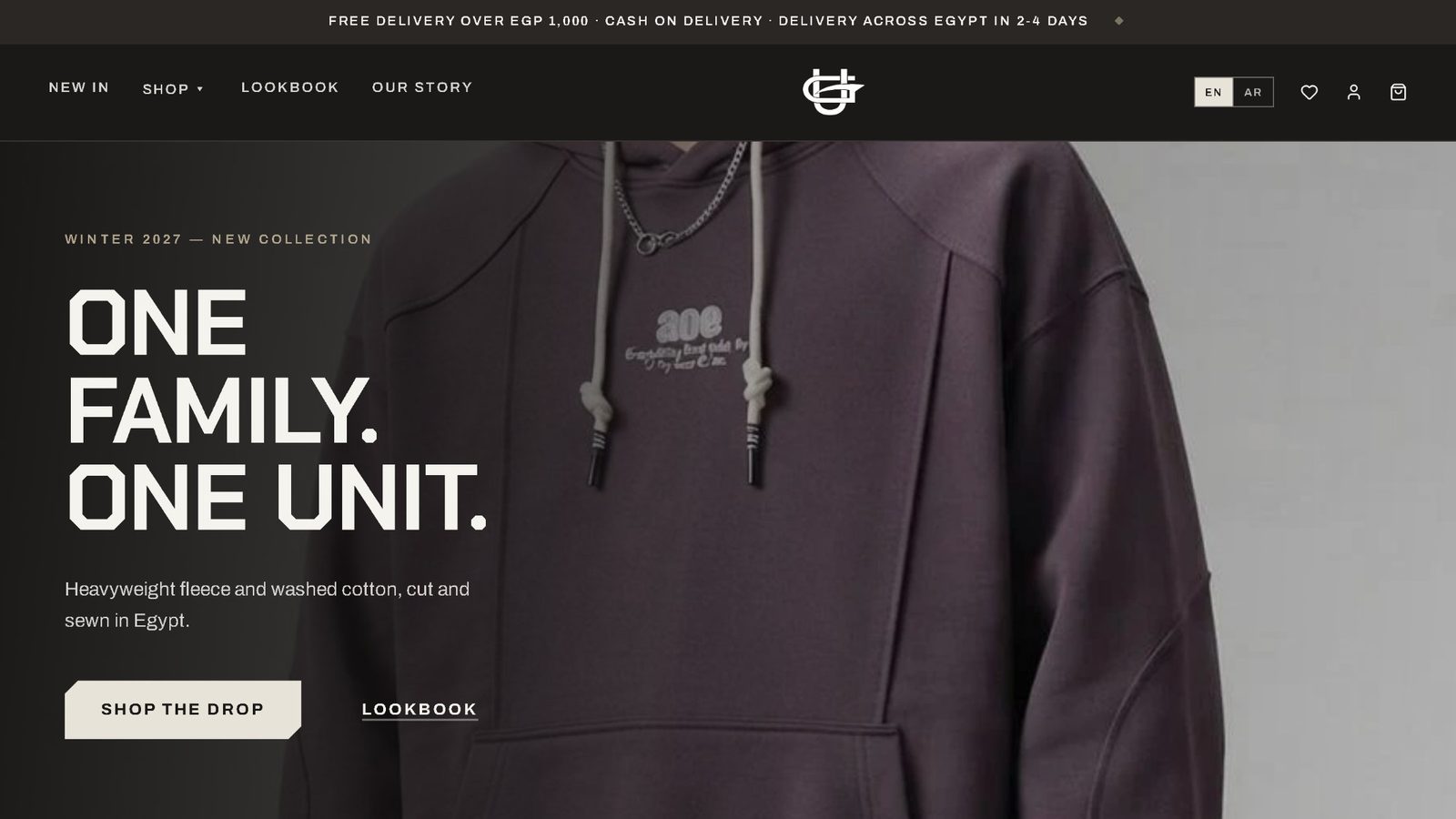 G.UNIT storefront homepage — Winter 2027 collection hero
