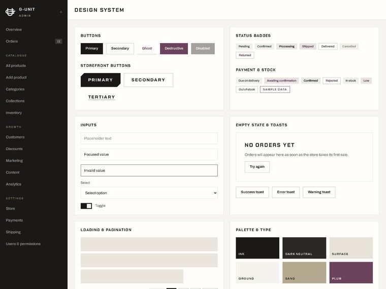 Design system — tokens, type scale and components