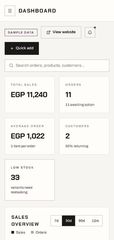 Admin dashboard on mobile