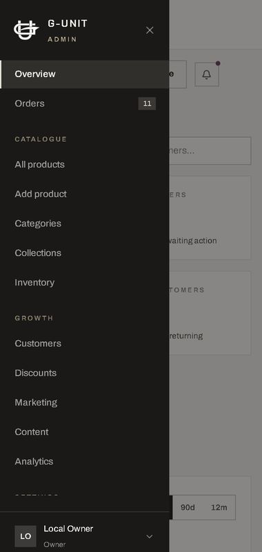 Admin navigation on mobile
