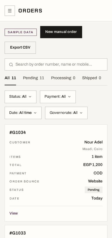 Admin orders on mobile