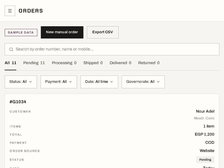 Orders on tablet