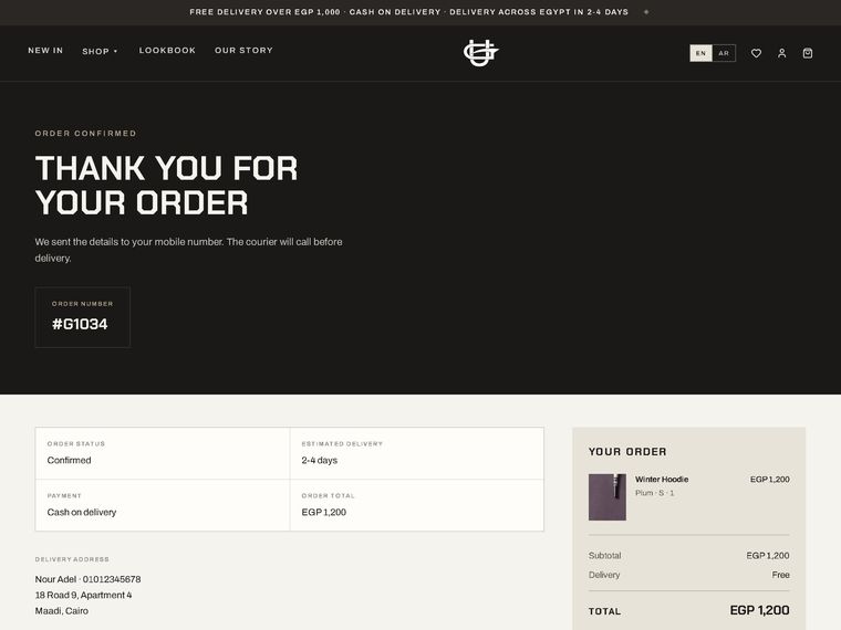 Order confirmed — cash on delivery