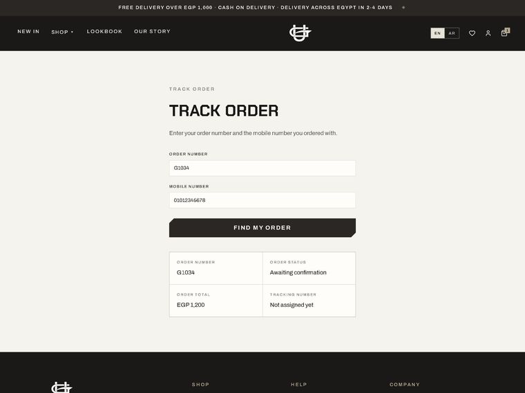 Track order — live status for a placed order
